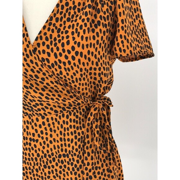 J.Crew Orange Black Spotted Drapey Twill Wrap Dress Sz 0 | Chic Short Sleeve - Picture 8 of 9